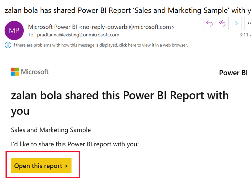 Email Link Screen - Power BI Sales Dashboard